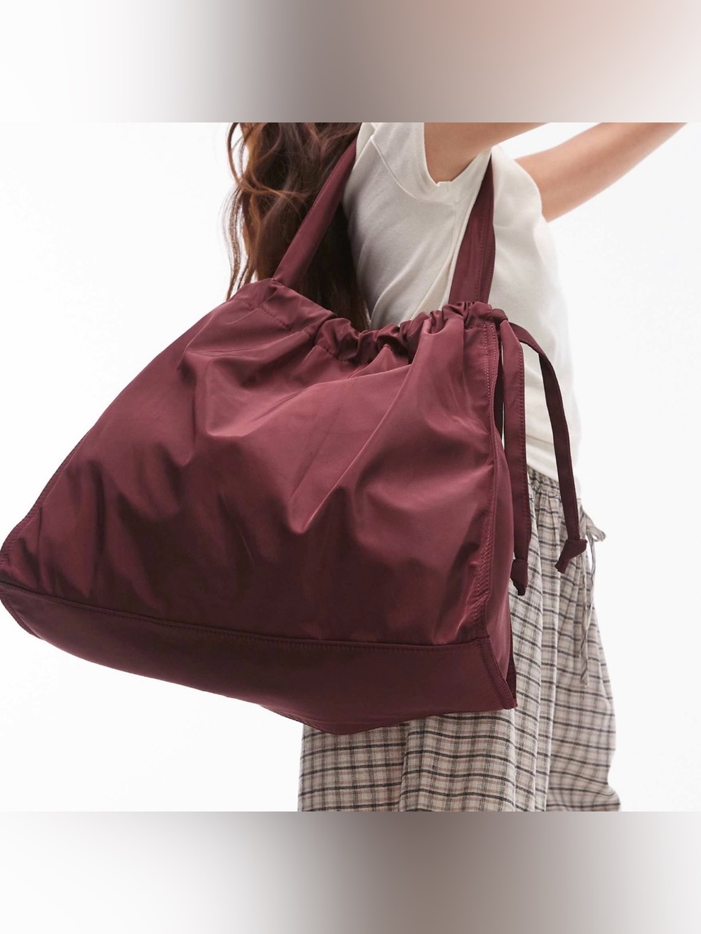 Topshop Burgundy Nylon Tote Bag